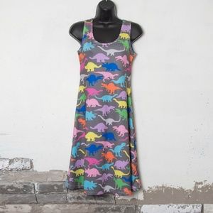 Dinosaur Print Gray Midi Sleeveless Tank Dress